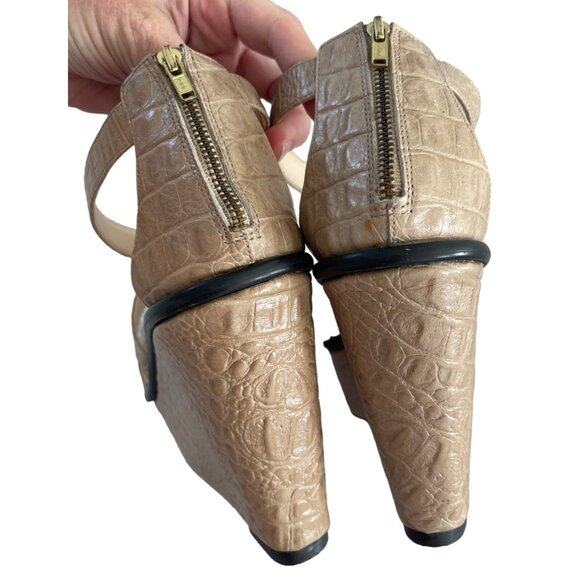Talbots Strappy Sandals Wedge Platform Back‎ Zip Croc Embossed Taupe 8.5 $159 - Picture 3 of 8